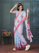 India Silk Sky Blue Sarees Crafted With Handloom Linen Showcase Beautiful Weaving That Highlights Traditional Artistry
